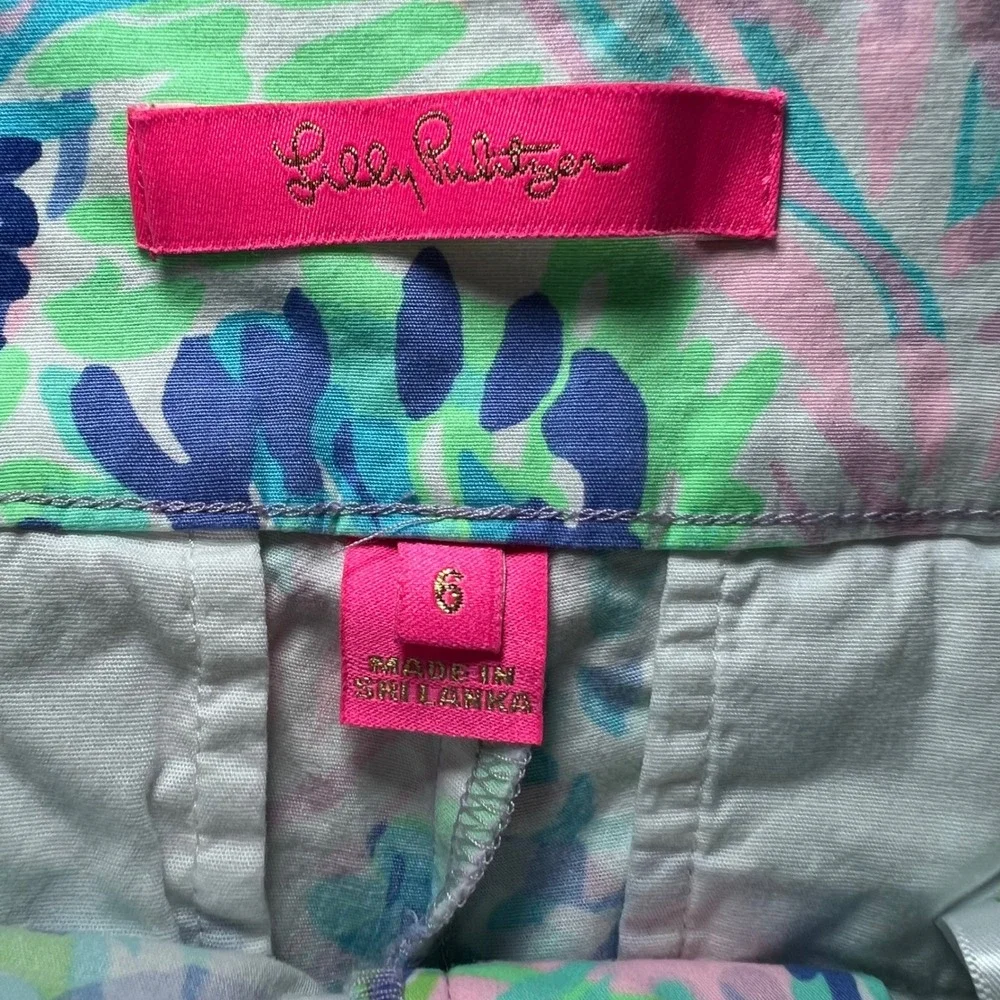 Lilly Pulitzer Shorts Blue Green Pink Floral Tie Waist Size 6